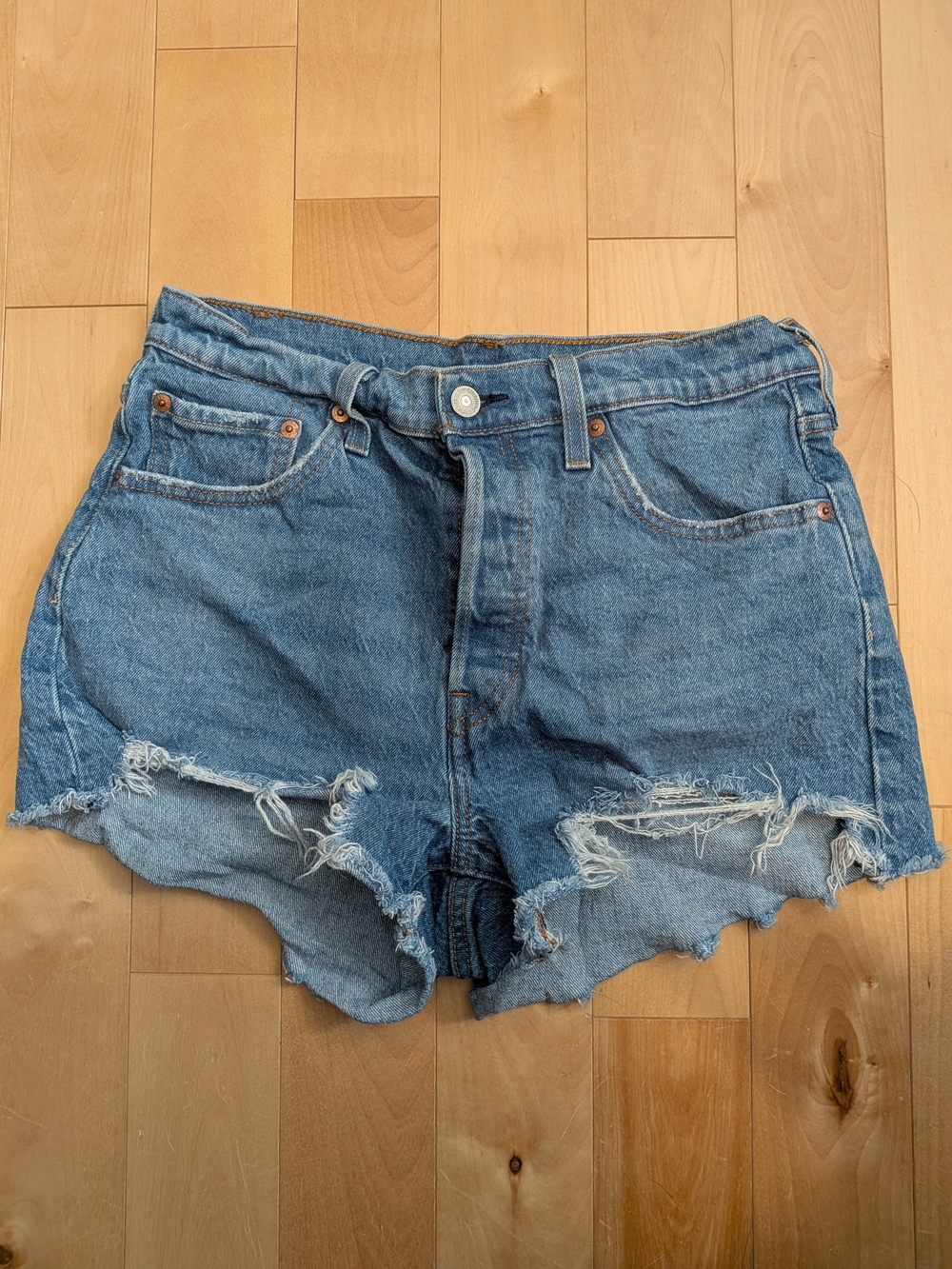 Levi's Distressed Blue Denim 501 Cutoff Shorts - Picture 2 of 8